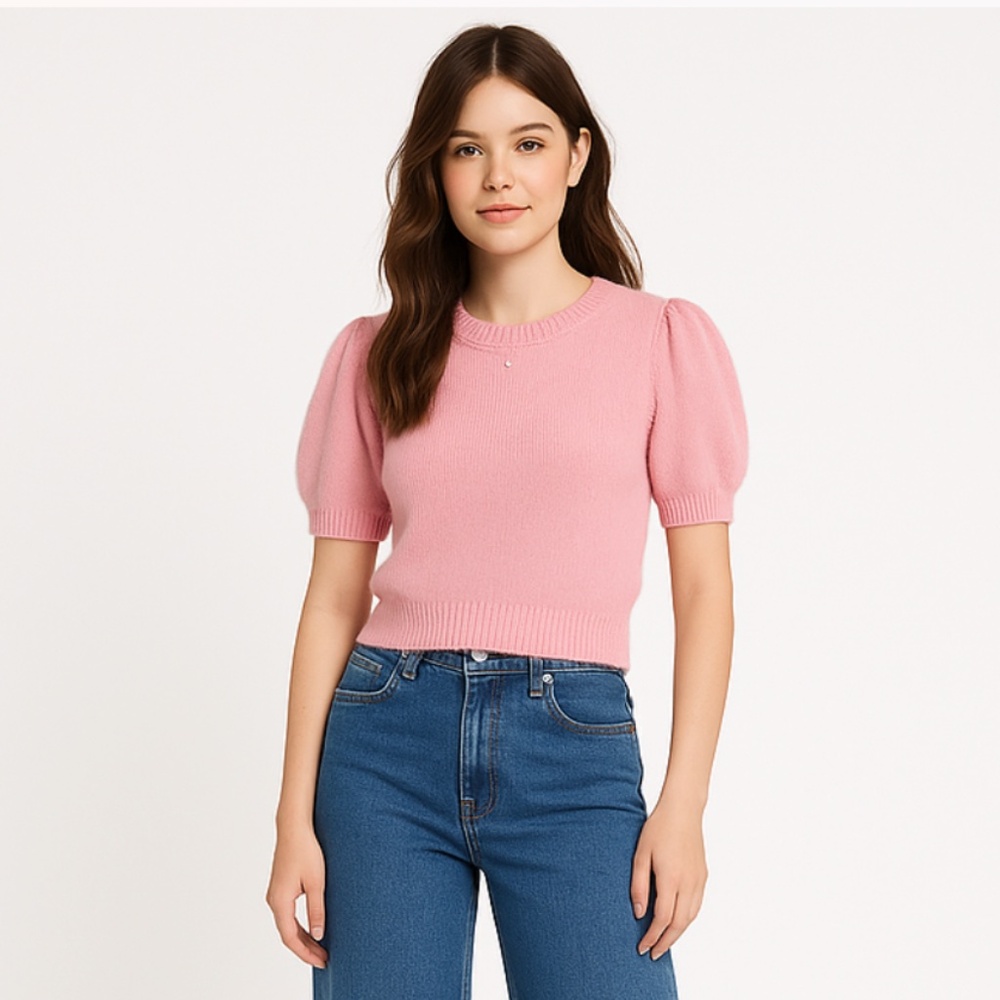 MISS SIXTY Angel Collection Puff Sleeve Crop Sweater Soft Pink XS NWT